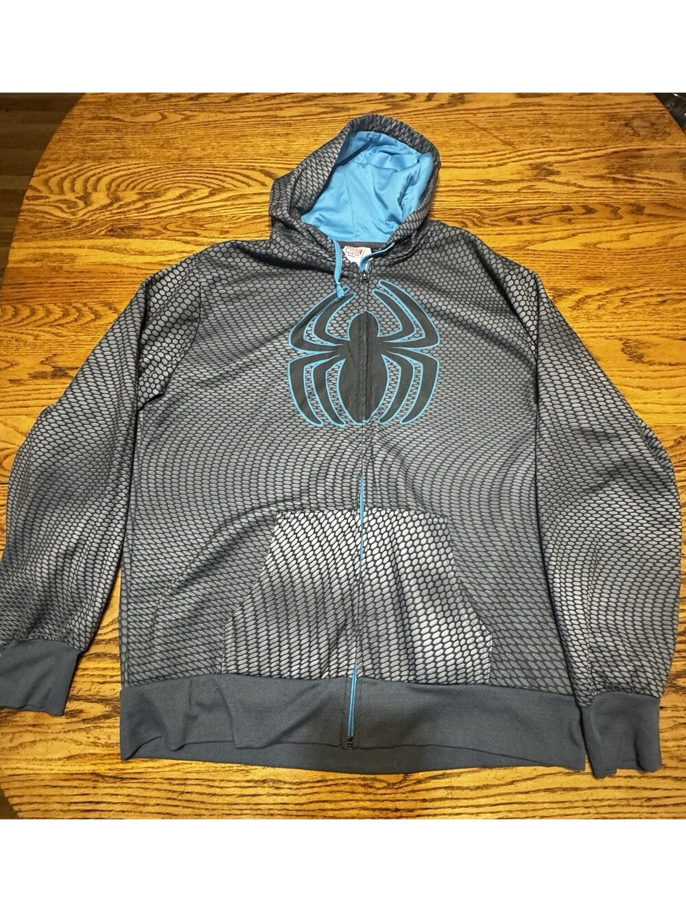 Marvel Spider-Man Mens 2XL XXL Gray Blue Full Zip Hoodie Big Logo 50/52